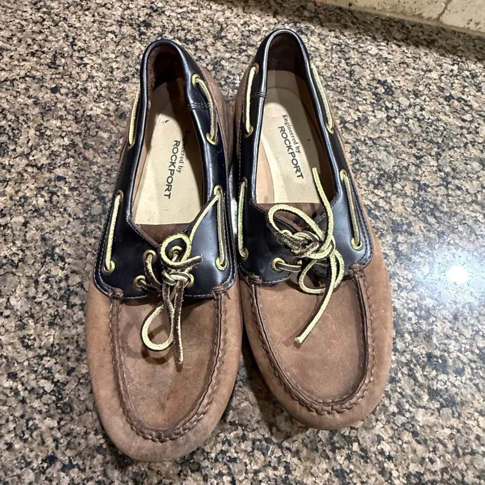 Rockport Mens K71275 Leather Boat Shoes Brown Navy Blue Loafers Size‎ 9W